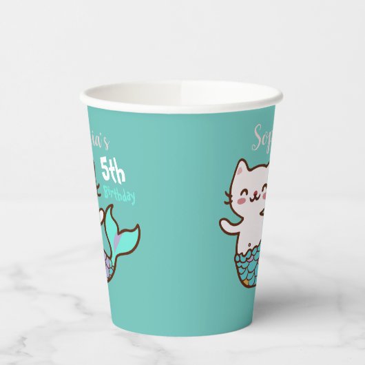 キャットマーメイドガール誕生日かわいいパーメイドメイドメイドメイド 紙コップ (左)