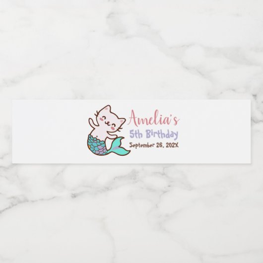 キャットマーメイドパーメイドかわいいメイドガール誕生日 ペットボトルラベル (シングルラベル)