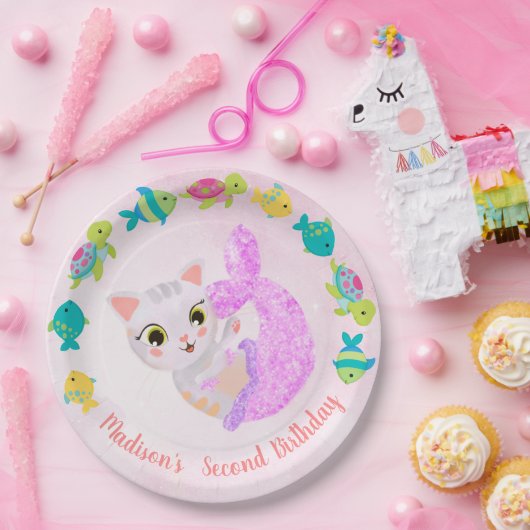 キャットマーメイドパーメイド誕生日プレート ペーパープレート (パーティー)