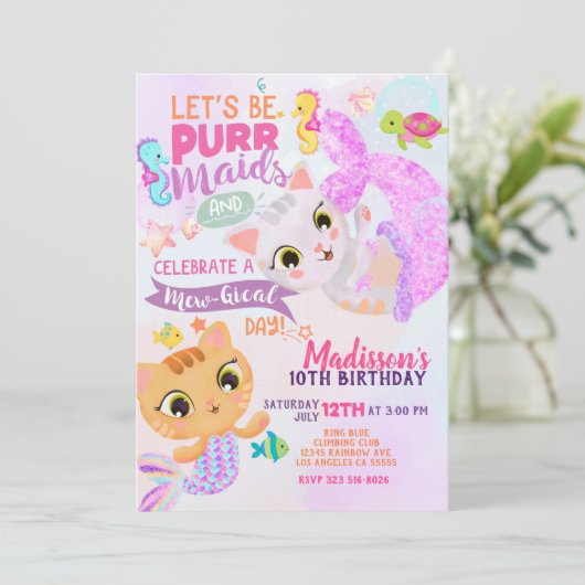キャットマーメイドパーメイド誕生日招待状 招待状 (スタンド正面)