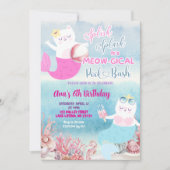 キャットマーメイドプールパーティー誕生日招待状 招待状 (正面)