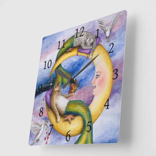 キャットマーメイド29マーキティファンタジーネコon Moon スクエア壁時計 (傾斜)