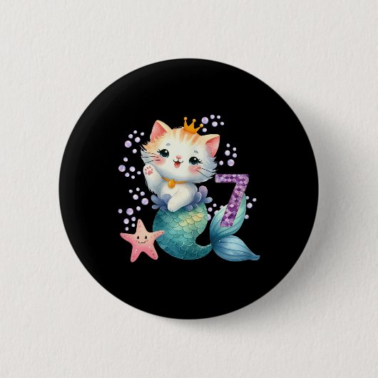 キャットマーメイド7誕生日7歳のパーティー女の子Ou 缶バッジ (正面)