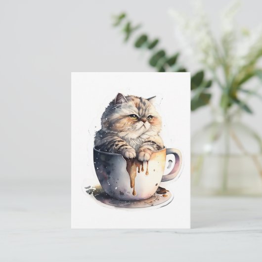 キャットミューかわいいキャットコーヒー好き ポストカード (スタンド正面)