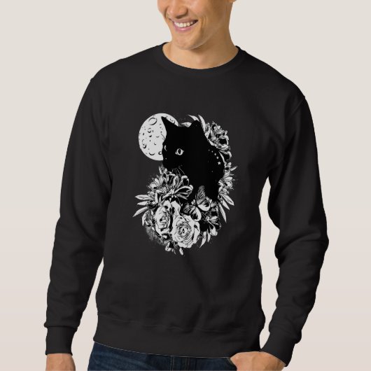 キャットムーンナイト花黒猫1 スウェットシャツ (正面)