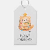 キャットメおもしろいオウィクリスマスツリーライトウォーターカラー ギフトタグ (正面)