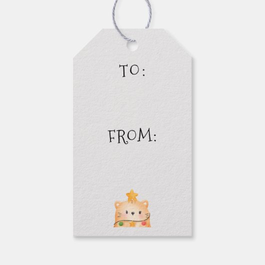 キャットメおもしろいオウィクリスマスツリーライトウォーターカラー ギフトタグ (裏面)