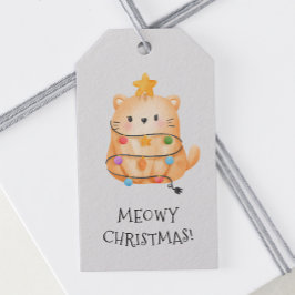 キャットメおもしろいオウィクリスマスツリーライトウォーターカラー ギフトタグ