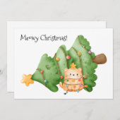 キャットメおもしろいオウィクリスマスツリーライトウォーターカラー シーズンカード (正面/裏面)