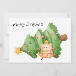 キャットメおもしろいオウィクリスマスツリーライトウォーターカラー シーズンカード