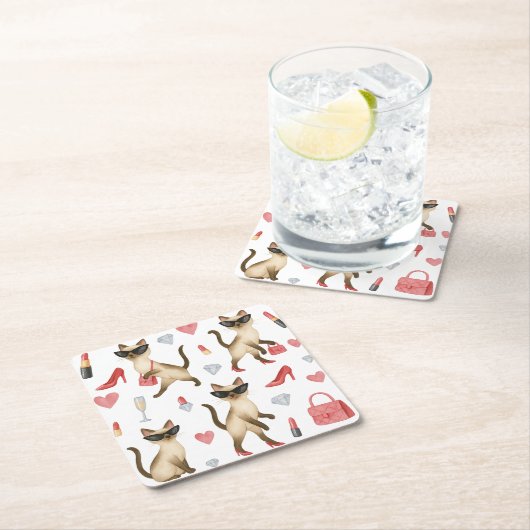 キャットメイクアップアーティストFOR WOMAN GIRL LADY猫好き スクエアペーパーコースター (インサイチュ)