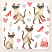 キャットメイクアップアーティストFOR WOMAN GIRL LADY猫好き スクエアペーパーコースター (正面)