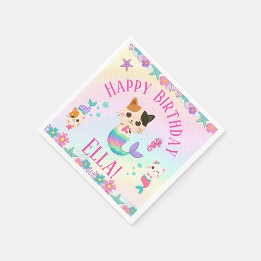 キャットメイドマーメイドガールバースデーパーティー スタンダードカクテルナプキン (角)