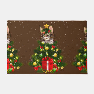キャットメインクーンキャットクリスマスツリーライトズ猫好き醜い ドアマット
