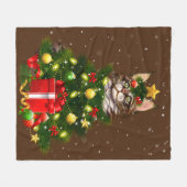 キャットメインクーンキャットクリスマスツリーライトズ猫好き醜い フリースブランケット (正面(横))