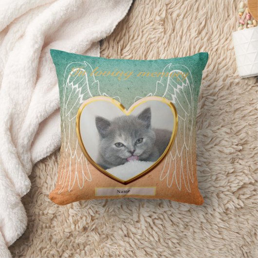 キャットメモリアルエンジェルウィングスの写真パーソナライズされた クッション (ブランケット)