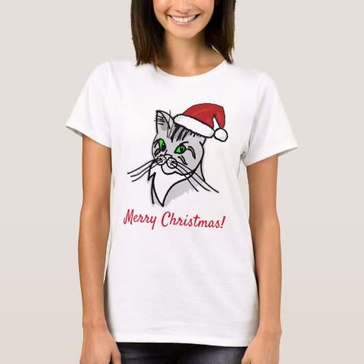 キャットメリーおもしろいクリスマスのカスタマイズ Tシャツ (正面)
