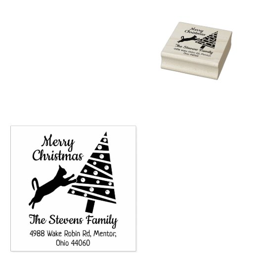 キャットメリーおもしろいクリスマスファミリー差出人住所 ラバースタンプ (押印)