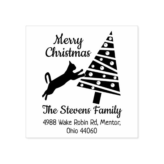 キャットメリーおもしろいクリスマスファミリー差出人住所 ラバースタンプ (インプリント)