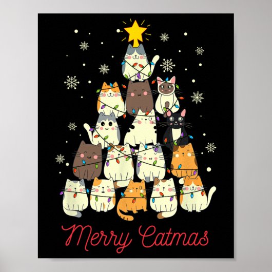 キャットメリーキャットクリスマスツリー猫好き ポスター (正面)