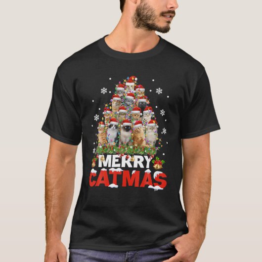 キャットメリーキャットクリスマスパジャマXマス醜い Tシャツ (正面)