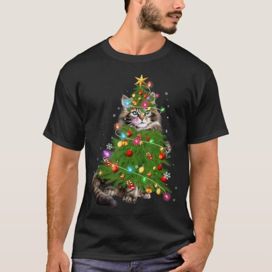 キャットメーヌクーンクリスマスツリーホリデイ猫好きX Tシャツ (正面)