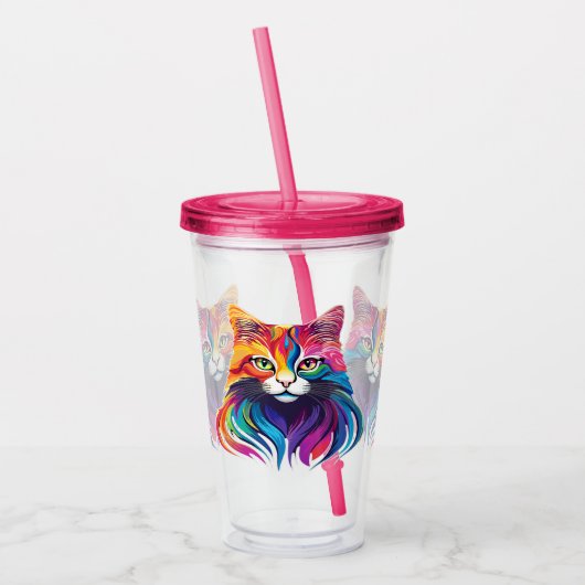 キャットメーヌクーンポートレートレインボーカラー アクリルタンブラー (左)
