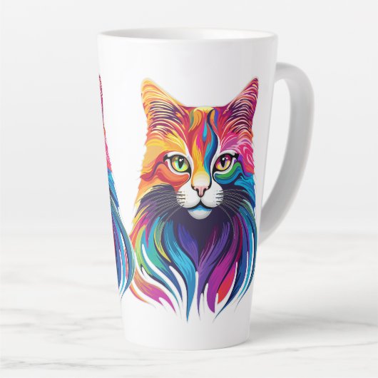 キャットメーヌクーンポートレートレインボーカラー カフェラテマグ (右アングル)