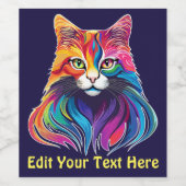 キャットメーヌクーンポートレートレインボーカラー ワインラベル (シングルラベル)