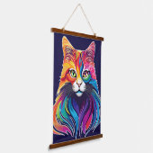キャットメーヌクーンポートレートレインボーカラー 吊り下げ型タペストリー (傾斜あり)