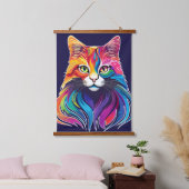 キャットメーヌクーンポートレートレインボーカラー 吊り下げ型タペストリー (寝室)
