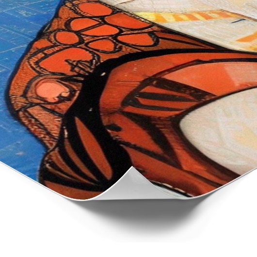 キャットモロッコモザイク抽象芸術アートジンジャーブルー子猫 ポスター (角)