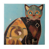 キャットモロッコモザイク抽象芸術アートティール（緑がかった色）子猫声 タイル (正面)