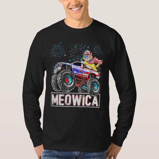 キャットモンスターライディングトラックアメリカ国旗とサイズG Tシャツ (正面)