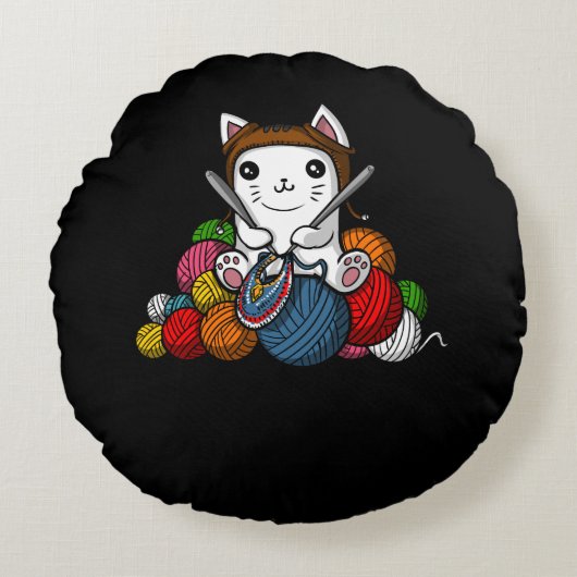 キャットヤーン編み物キュートキットンペット ラウンドクッション (正面)