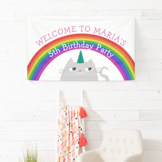 キャットユニコーンガール誕生日 横断幕 (インサイチュ)