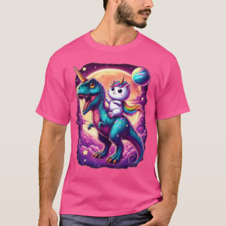 キャットユニコーンライド恐竜Tレックスキットン恋人スパ Tシャツ