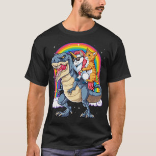 キャットユニコーンライド恐竜Tレックスキットン恋人スパ Tシャツ