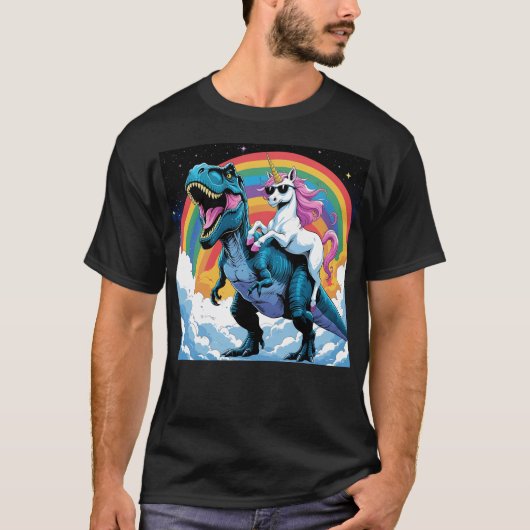 キャットユニコーン乗馬恐竜キットン恋人宇宙ギャル Tシャツ (正面)