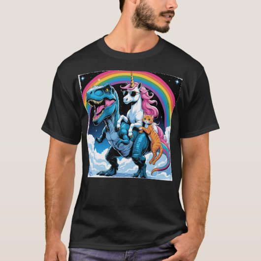 キャットユニコーン乗馬恐竜キットン恋人宇宙ギャル Tシャツ (正面)