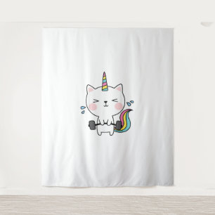 キャットユニコーンTシャツトレーニングジムレインボーカテコーンC タペストリー