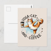 キャットヨガポーズ – ヨガキャット&コーヒー ポストカード (正面/裏面)