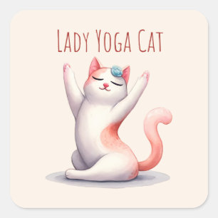 キャットヨガポーズ – Lady Yoga Cat スクエアシール