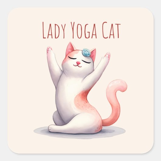 キャットヨガポーズ – Lady Yoga Cat スクエアシール (正面)
