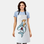 キャットライディングシャーク猫好き エプロン (着用した状態)