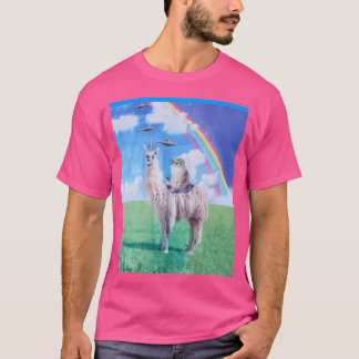 キャットライディングラマユニコーンレインボーUfo Tシャツ