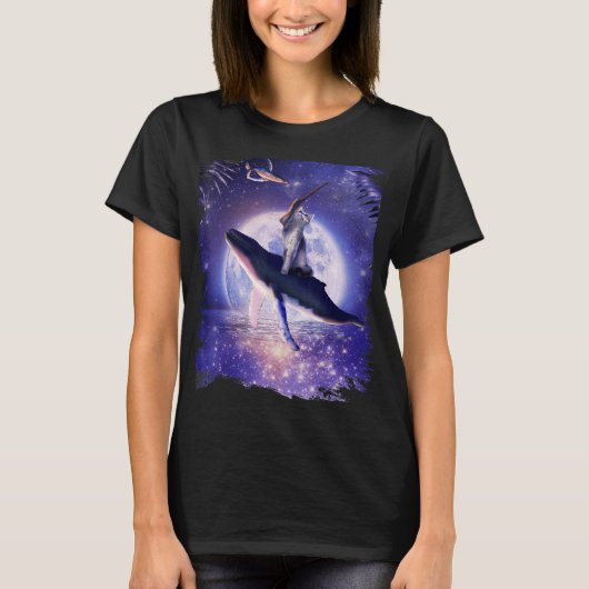 キャットライディング宇宙ムーン Tシャツ (正面)