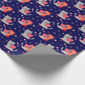 キャットラッよくはしゃぐピング紙- Navy Blueハート ラッピングペーパー (角)