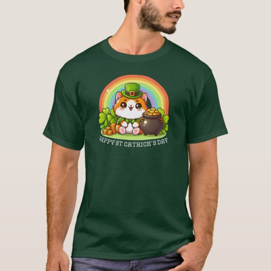 キャットラッキーおもしろいアイリッシュハッピーSt patricks dayグリーン Tシャツ (正面)