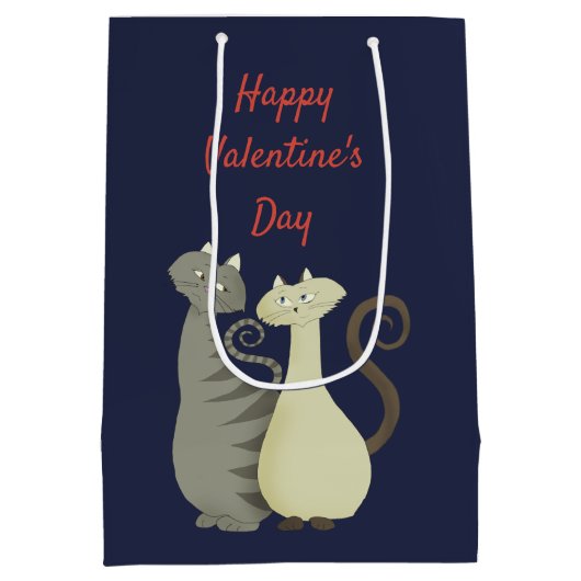 キャットラブカップル海軍とレッドハッピーバレンタインデー ミディアムペーパーバッグ (裏面)